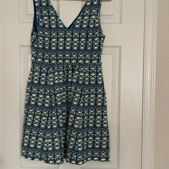 Anthropologie Maeve Blue Green White Geometric V Neck Sleeveless Dress Size 8P - Picture 9 of 10